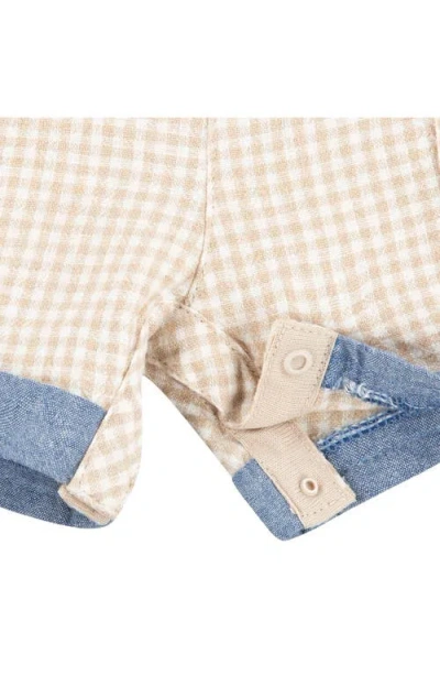 Levi's Logo Patch T-shirt & Gingham Shortalls Set In Multi