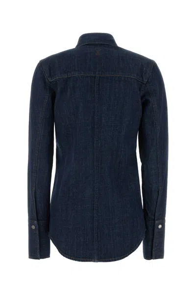 Ami Alexandre Mattiussi Women Blue Denim Full Sleeves Shirt, Xs Luxury Shirts For Women Darveys