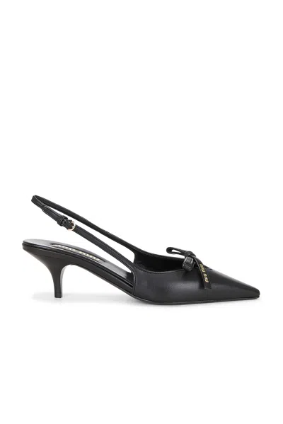 Miu Miu Chic Leather Kitten Heel Pumps With Buckle In Black