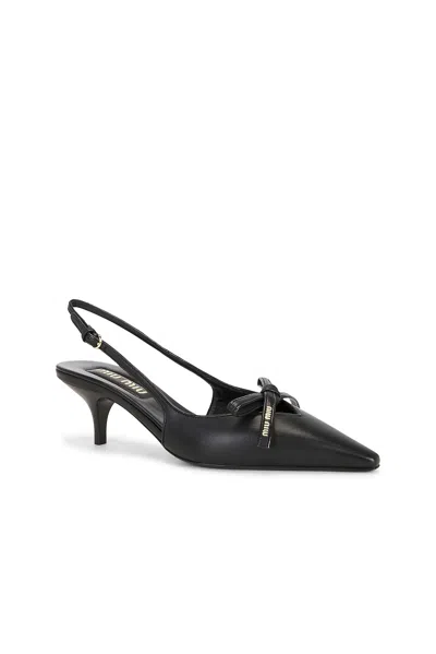 Miu Miu Chic Leather Kitten Heel Pumps With Buckle In Black