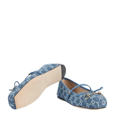 Gucci Signature Horsebit Detail Gg Monogram Ballet Flats In Blue