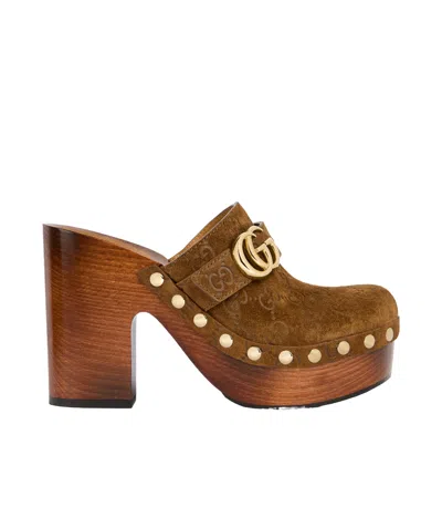 Gucci Damen-clog Mit Plateausohle Und Doppel G In Brown