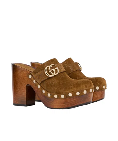 Gucci Damen-clog Mit Plateausohle Und Doppel G In Brown