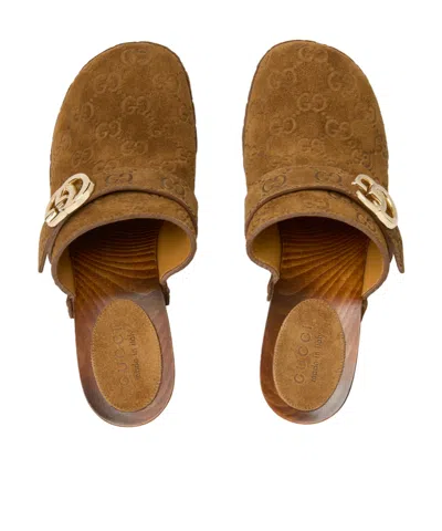 Gucci Damen-clog Mit Plateausohle Und Doppel G In Brown