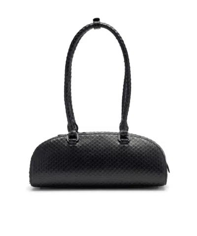 Diesel Elongated Bowling Dome Shoulder Bag In Smooth Black Leather