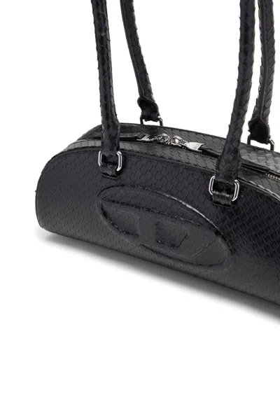 Diesel Elongated Bowling Dome Shoulder Bag In Smooth Black Leather