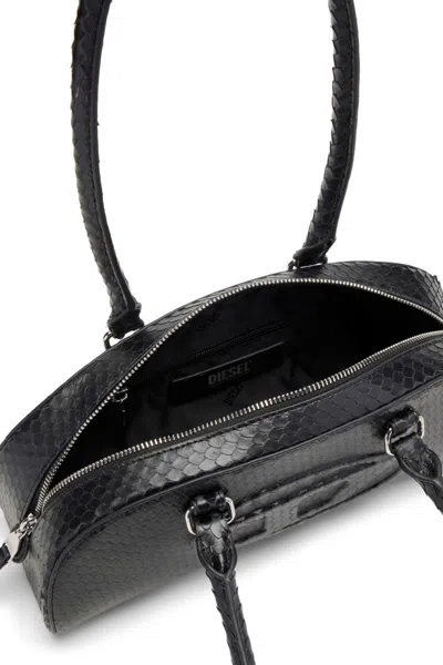 Diesel Elongated Bowling Dome Shoulder Bag In Smooth Black Leather
