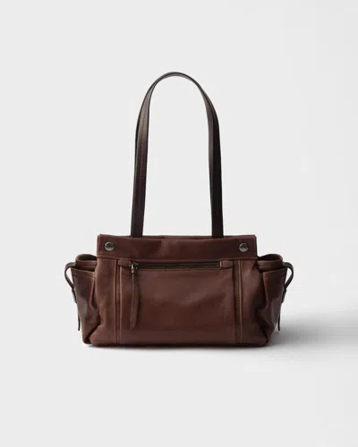Prada Route Medium Leather Tote Bag In Brown