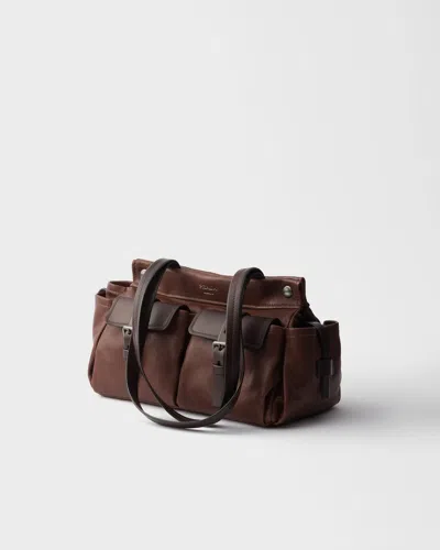 Prada Route Medium Leather Tote Bag In Brown