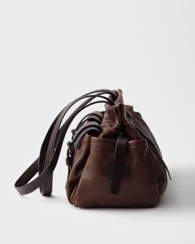 Prada Route Medium Leather Tote Bag In Brown