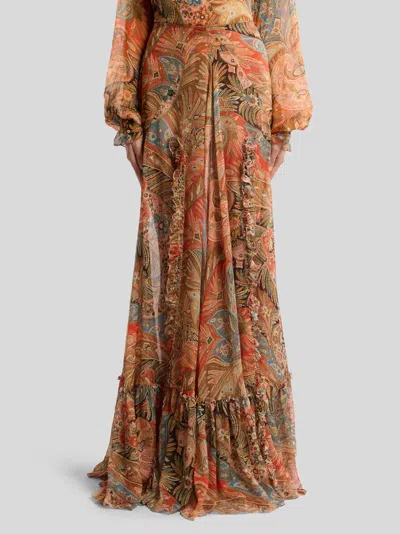 Etro Paisley Print Ruffle Silk Chiffon Maxi Skirt In Multi