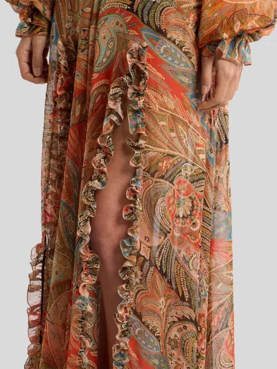 Etro Paisley Print Ruffle Silk Chiffon Maxi Skirt In Multi