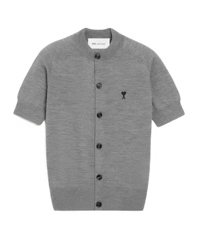 Ami Alexandre Mattiussi Ami Paris Embroidered Heart Round Collar Short Sleeve Sweater In Gray