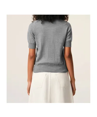Ami Alexandre Mattiussi Ami Paris Embroidered Heart Round Collar Short Sleeve Sweater In Gray