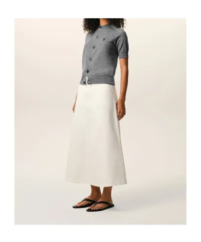 Ami Alexandre Mattiussi Ami Paris Embroidered Heart Round Collar Short Sleeve Sweater In Gray