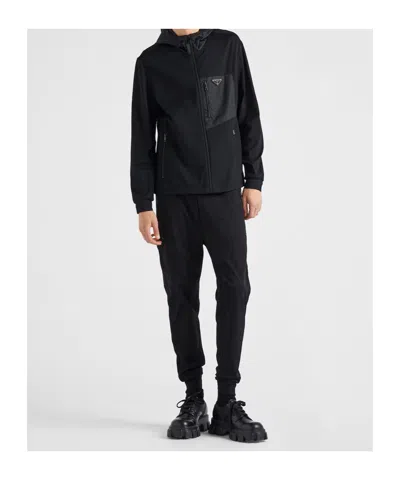 Prada Mens Black Contrast-trim Tapered-leg Cotton And Nylon Jogging Bottoms In Black