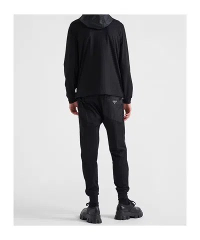 Prada Mens Black Contrast-trim Tapered-leg Cotton And Nylon Jogging Bottoms In Black