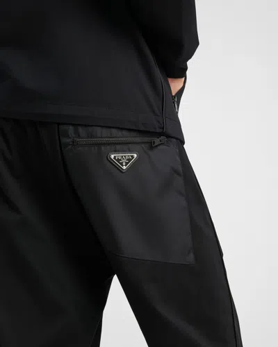 Prada Mens Black Contrast-trim Tapered-leg Cotton And Nylon Jogging Bottoms In Black