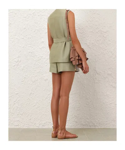Zimmermann Luna Belted Wool And Silk-blend Vest In Green
