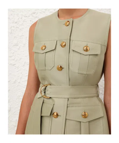 Zimmermann Luna Belted Wool And Silk-blend Vest In Green