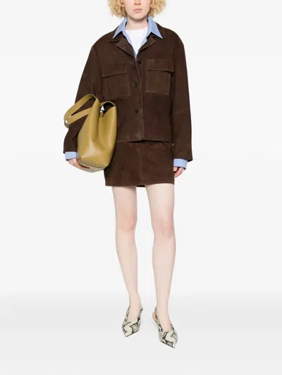 Arma Flore Flap-pocket Suede Jacket In Brown