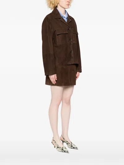 Arma Flore Flap-pocket Suede Jacket In Brown