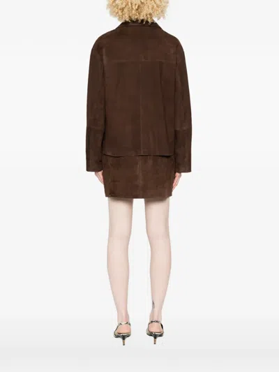Arma Flore Flap-pocket Suede Jacket In Brown