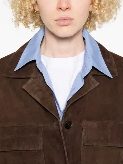 Arma Flore Flap-pocket Suede Jacket In Brown