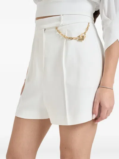 Elisabetta Franchi White Shorts With Chain Detail On The Front And Front Concealed Closure In Viscose Stretch Woman