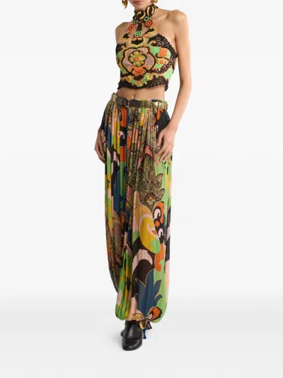 Etro Cotton Crop Top With Crochet-effect Floral Pattern In Multi