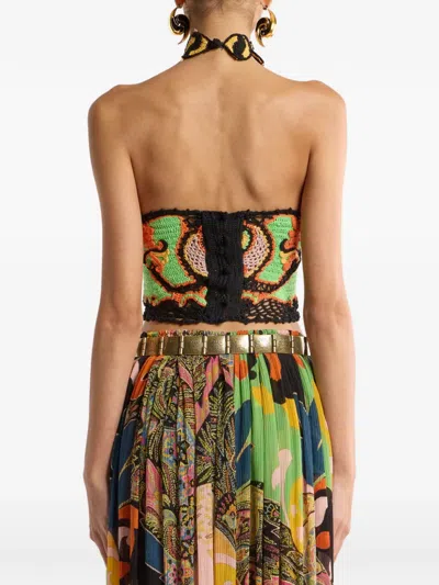 Etro Cotton Crop Top With Crochet-effect Floral Pattern In Multi