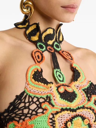 Etro Cotton Crop Top With Crochet-effect Floral Pattern In Multi