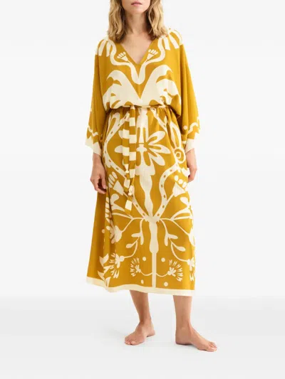 Eres Silk Printed Holi Kaftan In Orange