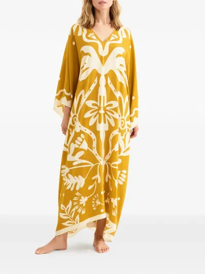 Eres Silk Printed Holi Kaftan In Orange