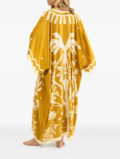 Eres Silk Printed Holi Kaftan In Orange