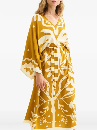Eres Silk Printed Holi Kaftan In Orange