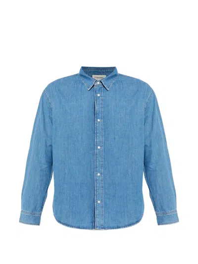 Frame Solid Cotton Blend Denim Button-down Shirt In Blue