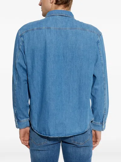 Frame Solid Cotton Blend Denim Button-down Shirt In Blue
