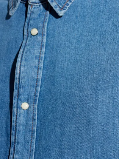Frame Solid Cotton Blend Denim Button-down Shirt In Blue