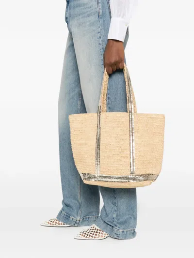 Vanessa Bruno M Raffia Sequin Tote Bag In Nude