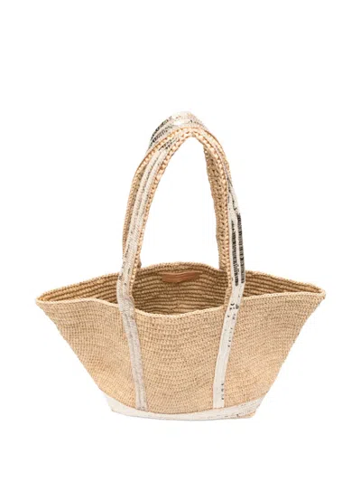 Vanessa Bruno M Raffia Sequin Tote Bag In Nude