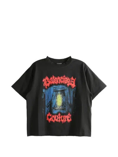 Balenciaga Medium Fit Graphic Crew Neck T Shirt In Black