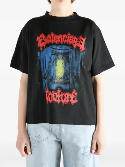 Balenciaga Medium Fit Graphic Crew Neck T Shirt In Black