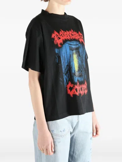 Balenciaga Medium Fit Graphic Crew Neck T Shirt In Black