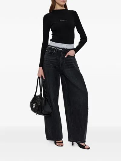 Alexander Wang Black Stretch Nylon T-shirt In Black