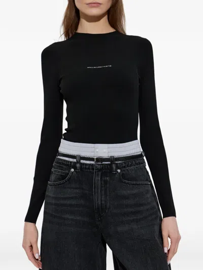 Alexander Wang Black Stretch Nylon T-shirt In Black