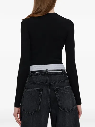 Alexander Wang Black Stretch Nylon T-shirt In Black