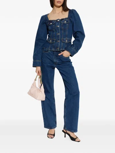 Gestuz Button Denim Jacket In Blue