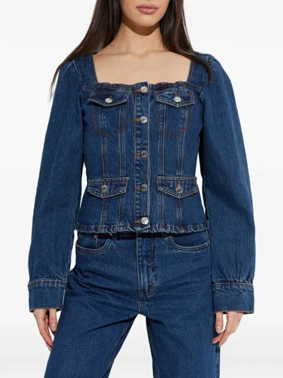 Gestuz Button Denim Jacket In Blue