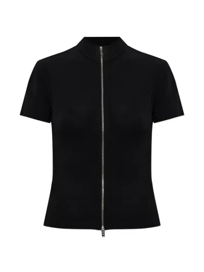 Alexander Wang Rashguard Mock Neck Short Sleeve Top In Black